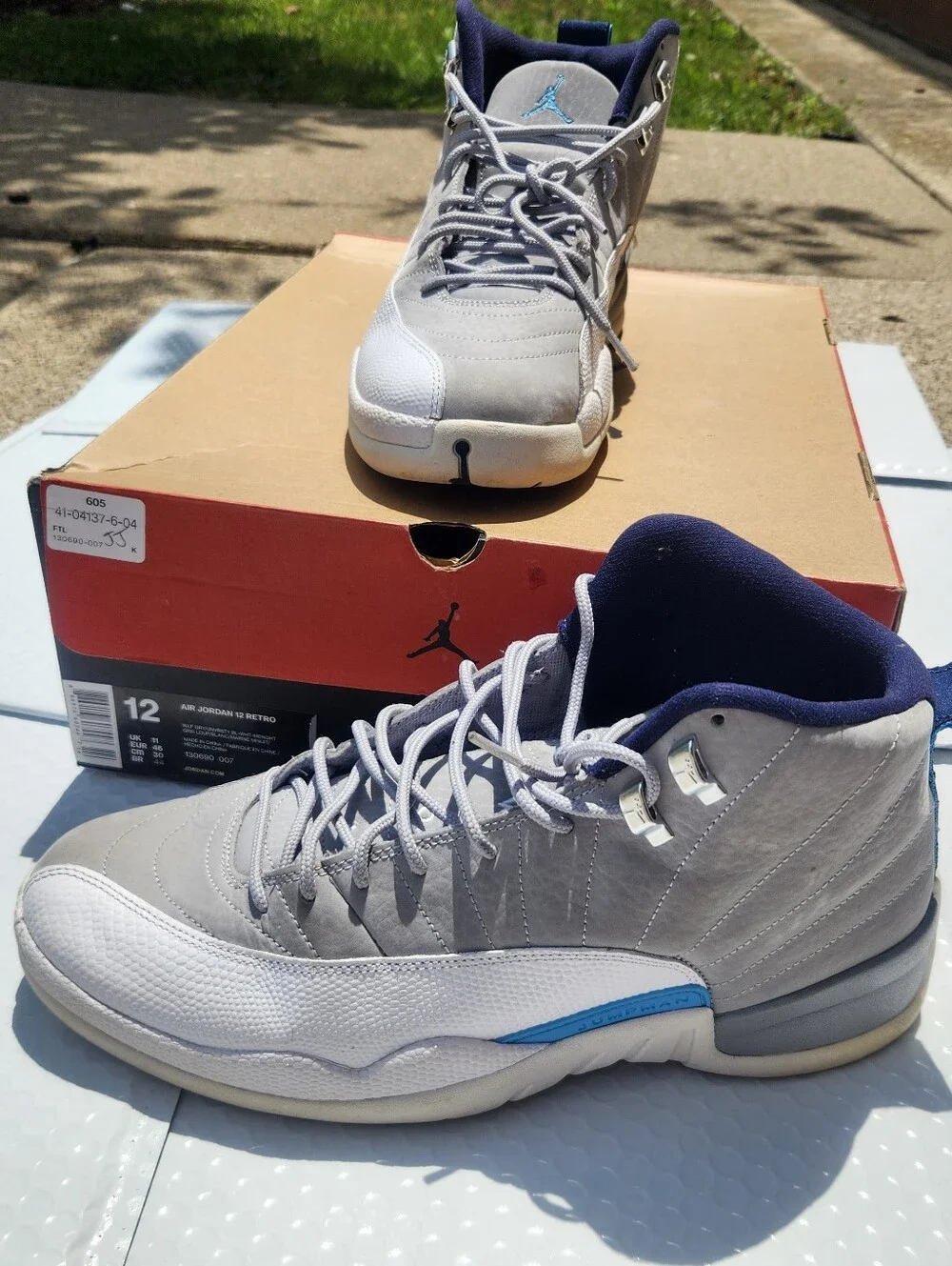 Nike Air Jordan 12 Retro Grey University Blue 130690-007 Men Size 12